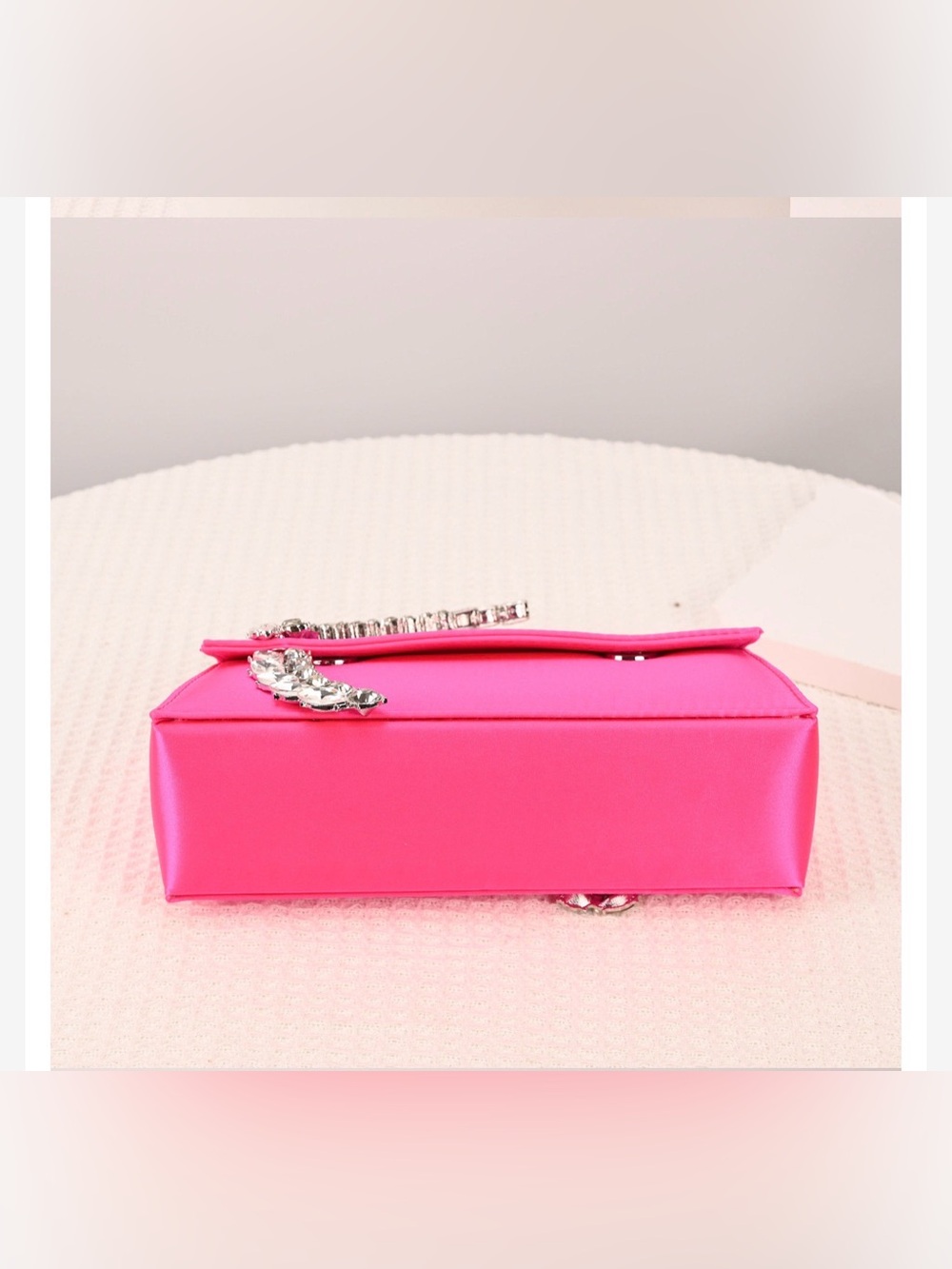 Cityclassified Hot Pink Satin Clutch with Crystal-Embellished Handle - Picture 5 of 11